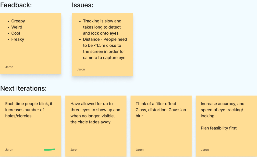 User testing — feedback on the eye-capture installation