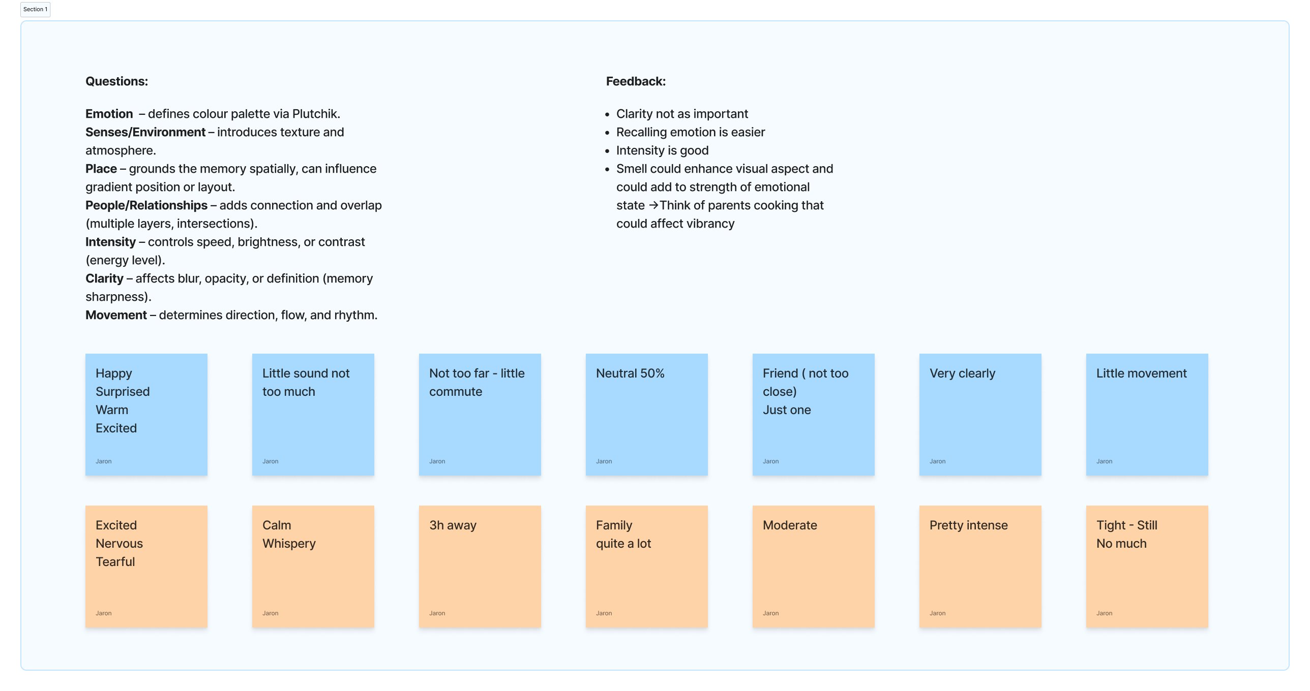Experiment 1 — first iteration of the question set and gradient visual