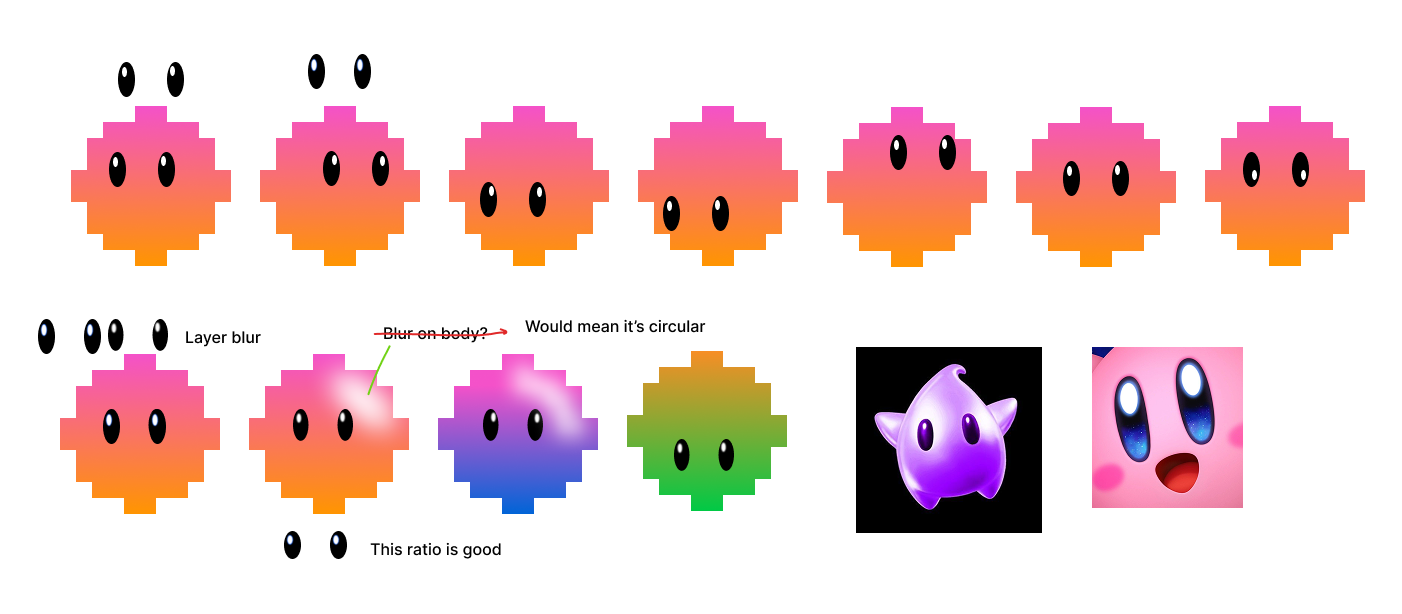 Experiment 2 — pixel character iterations and opacity tests
