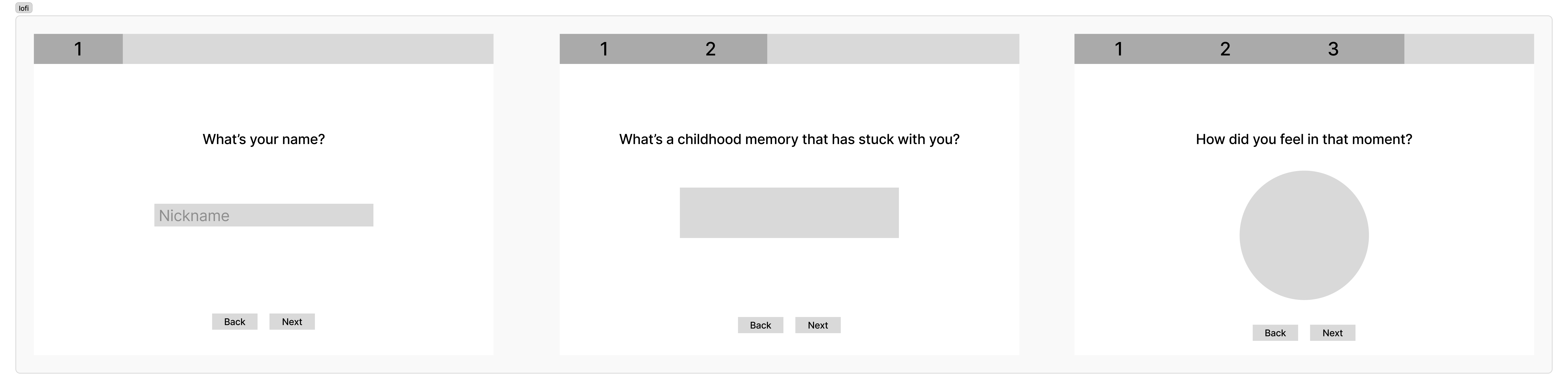 Experiment 3 — initial question flow for the memory experience