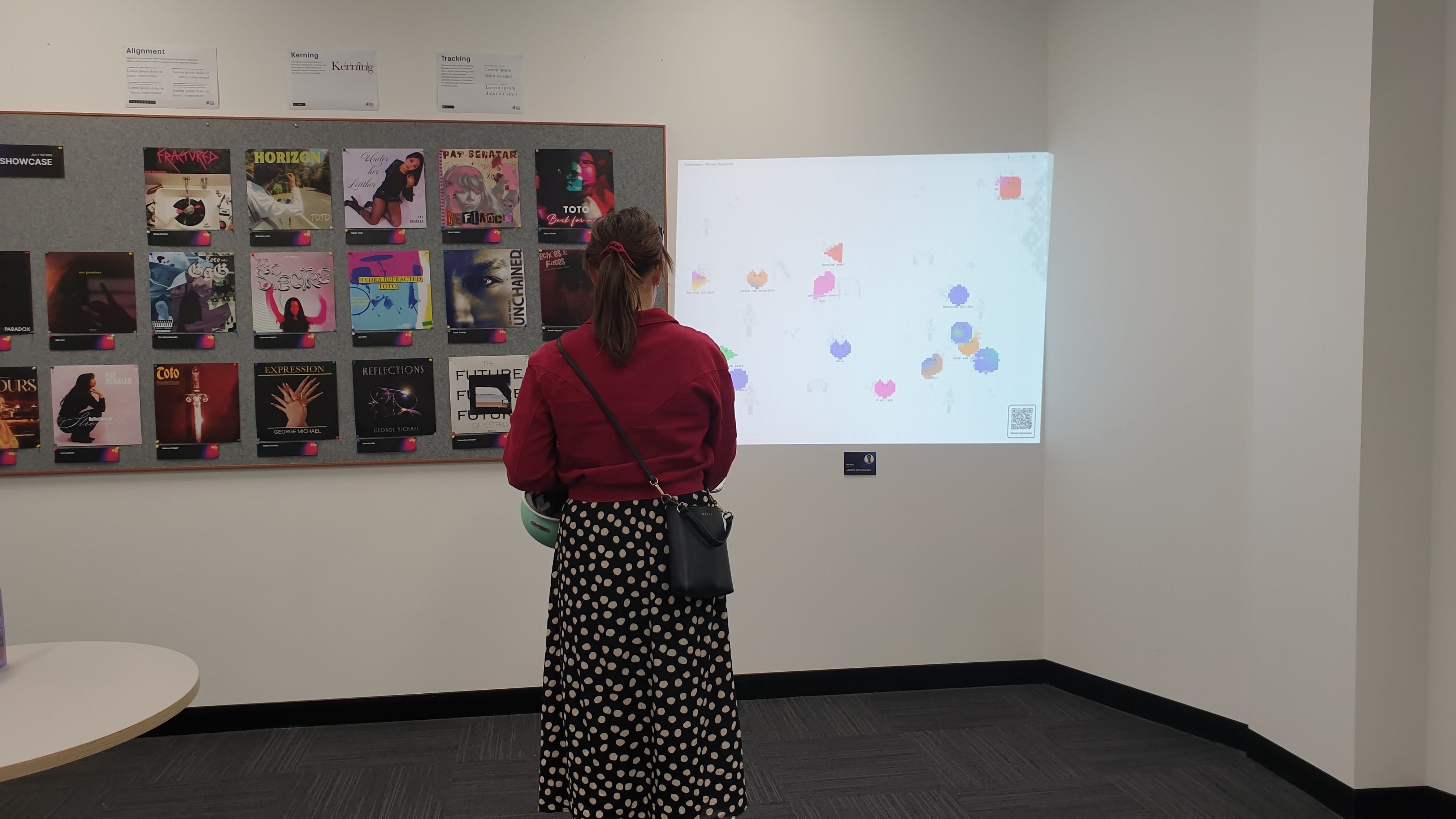 Visitor at the Reminiscence installation, interacting with the memory questionnaire